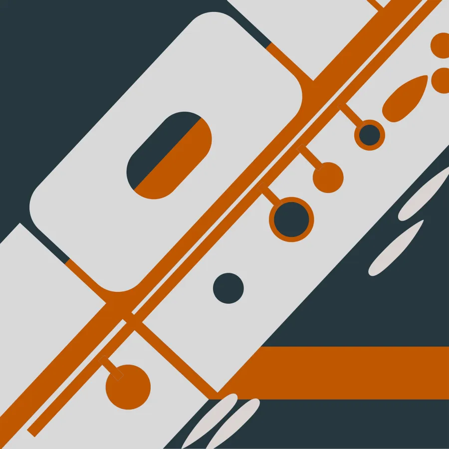 abstract geometric icons of a flute and a clarinet