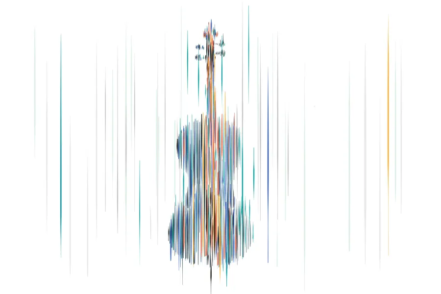 Colored graphic line art in the shape of a violin