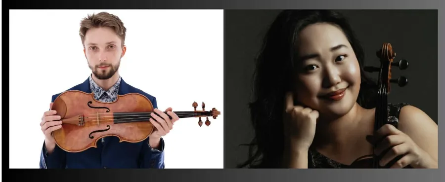 Side-by-side headshots of violist Wilhelm Magner and violinist Peiwen Su.