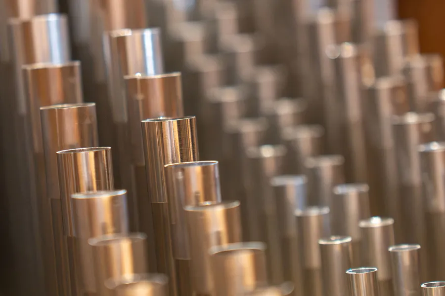 Close up shot of organ pipes