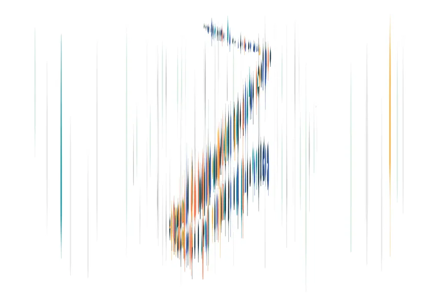 Colored graphic line art in the shape of a saxophone