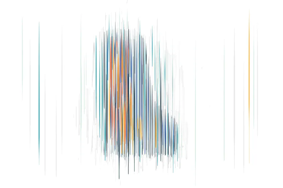 Colorful graphic line art in the shape of a grand piano.